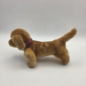 Vtg Mohair Dachshund Plush Dog Stuffed Animal Brown Wiener Dog Red Collar Steiff